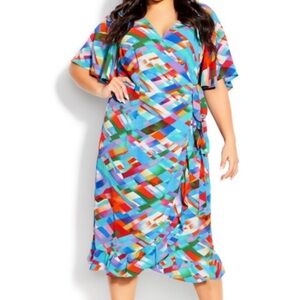 Colorful Geometric Pattern Wrap Dress